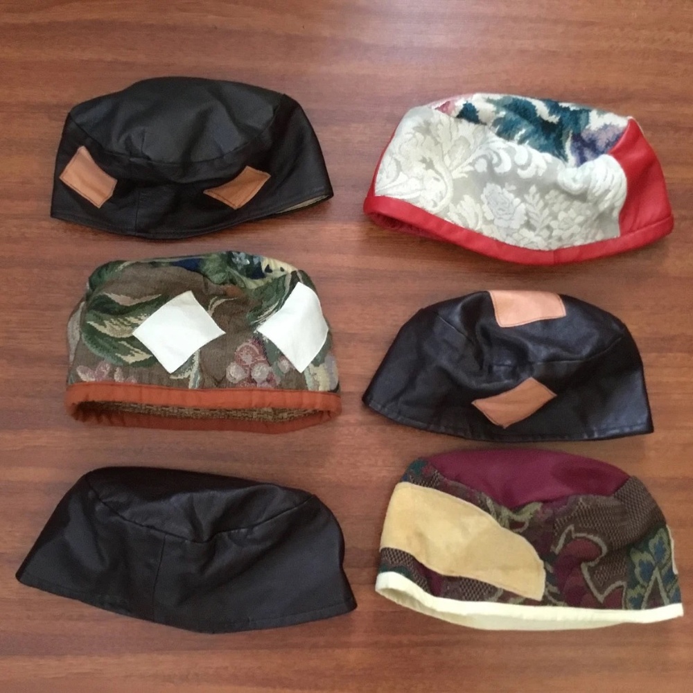 Leather Embroidered Upcycled Fabric Patchwork Hats/Bonnets